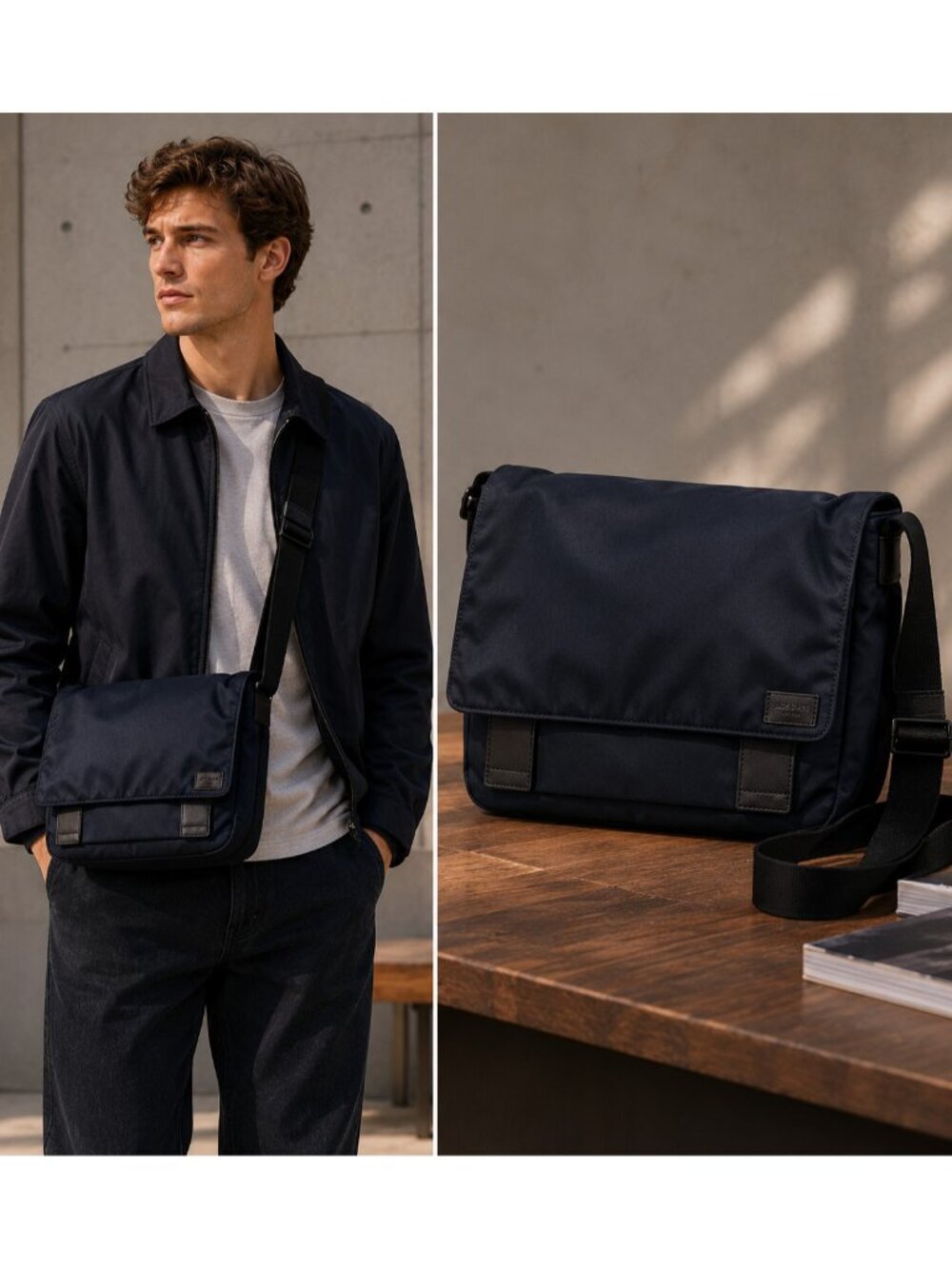 Jack Spade New York Navy Nylon Messenger Bag Crossbody Laptop Travel Work